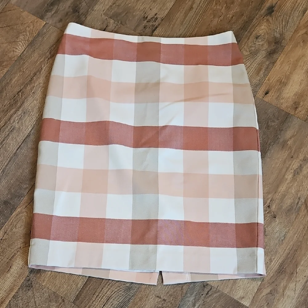 👗Ann Taylor Plaid Pencil Skirt - Pink and Cream